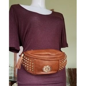 Mahogany Brown Vegan Leather Studded Fanny Pack